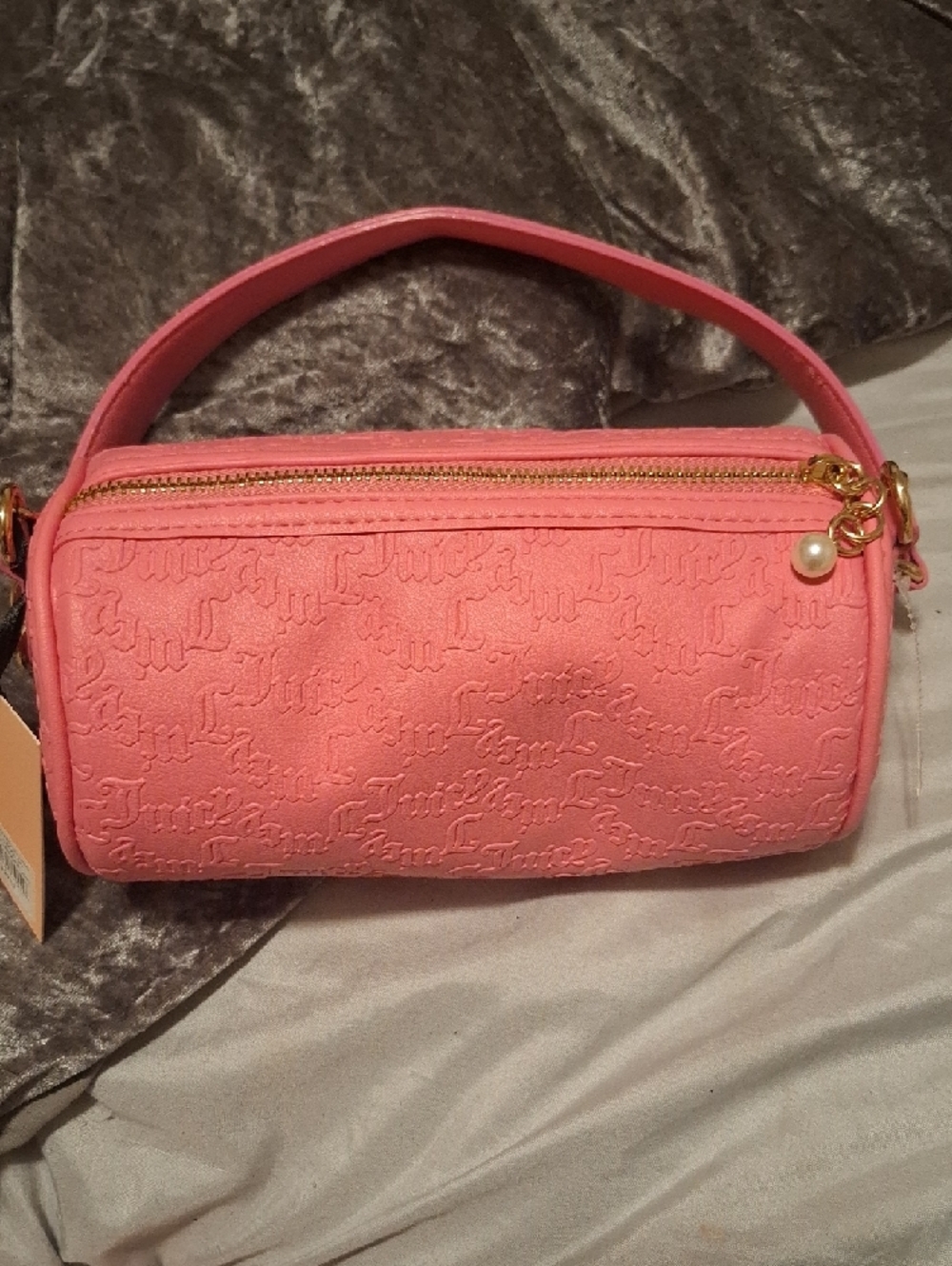 Juicy Couture Coral Pink Rhinestone Logo Shoulder Bag - Picture 3 of 10